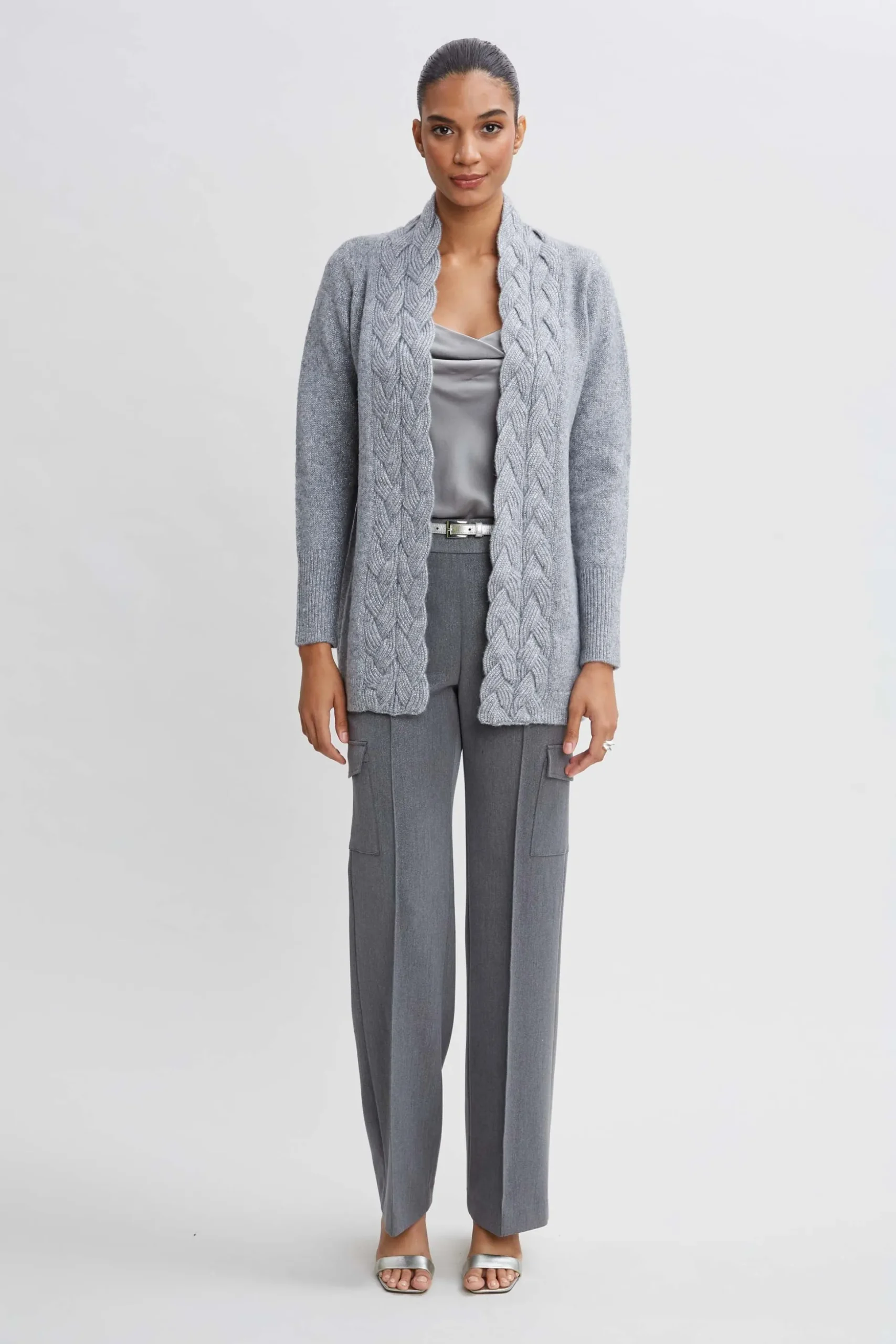 Elie Tahari Tops & Sweaters-Metallic Cable Cardigan GREY-SILVER