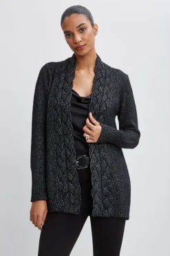 Elie Tahari Tops & Sweaters-Metallic Cable Cardigan Black-Silver