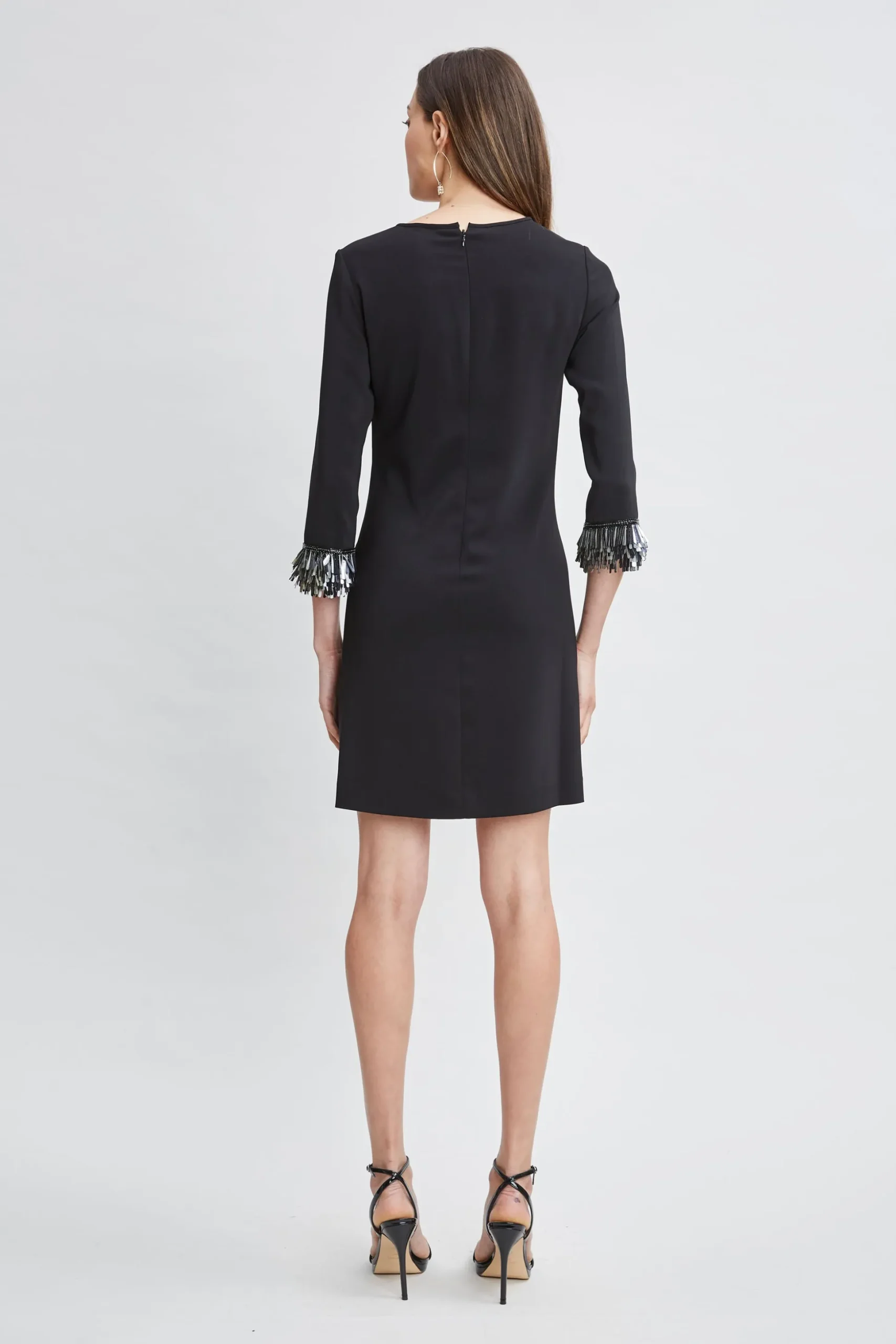 Elie Tahari Dresses & Jumpsuits-Metallic Fringe Shift Dress BLACK