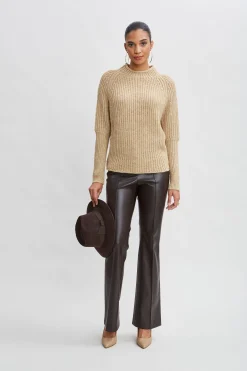 Elie Tahari Tops & Sweaters-Metallic Mock Neck Sweater TOFFEE-GOLD