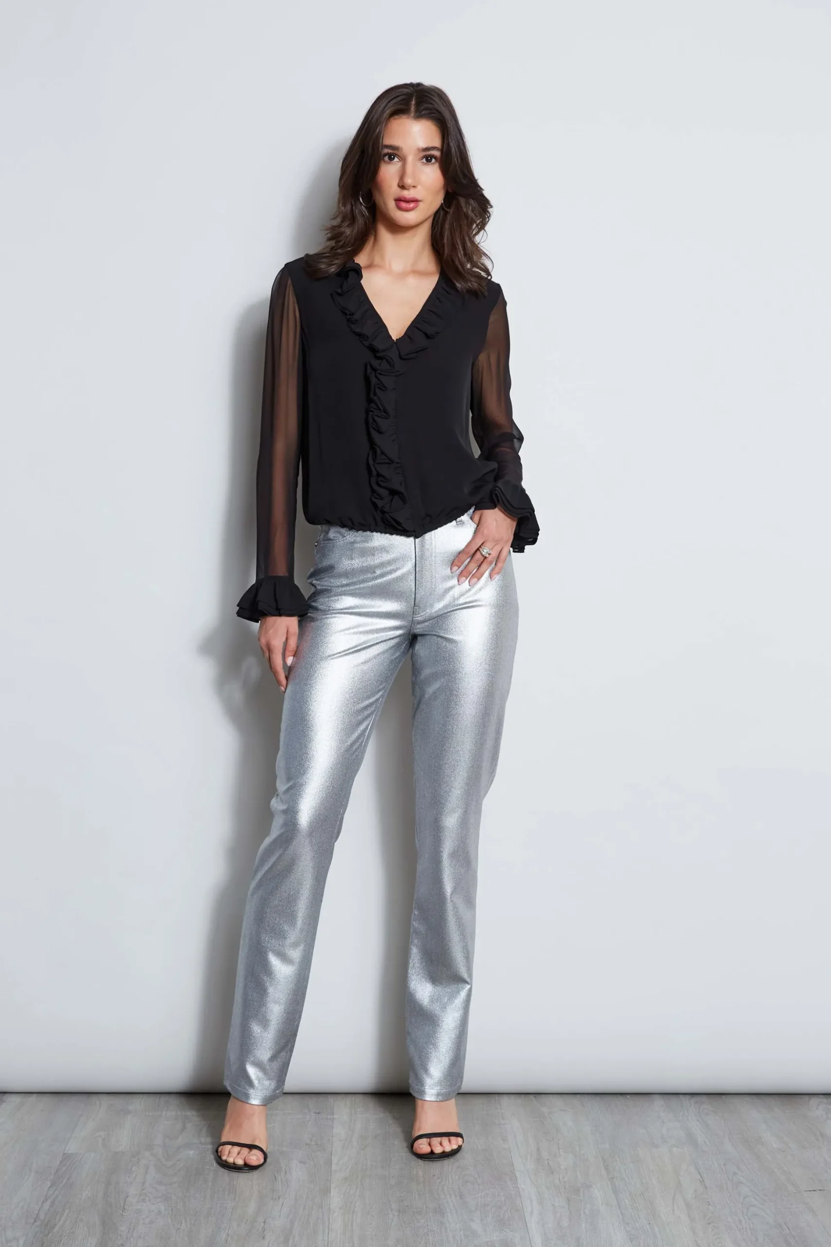 Elie Tahari Bottoms-Metallic Stretch Twill Jeans ANTIQUESILVER