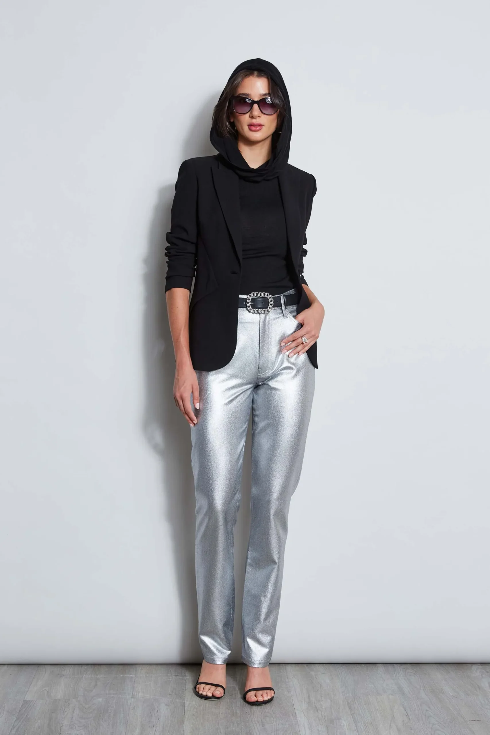 Elie Tahari Bottoms-Metallic Stretch Twill Jeans ANTIQUESILVER