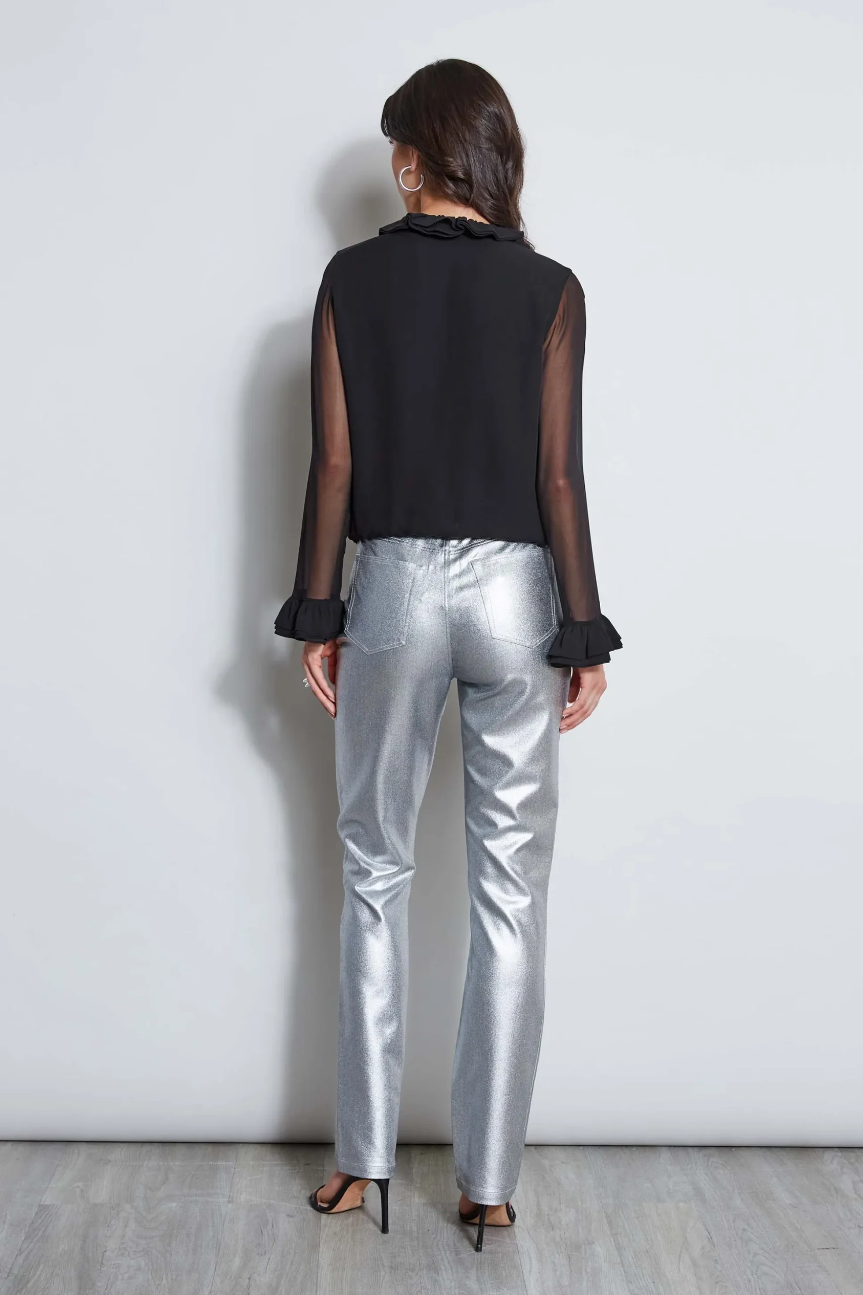 Elie Tahari Bottoms-Metallic Stretch Twill Jeans ANTIQUESILVER