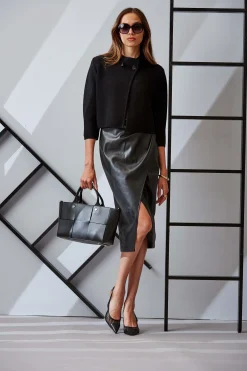 Elie Tahari Bottoms|Suiting-Midi Vegan Leather Wrap Skirt NOIR