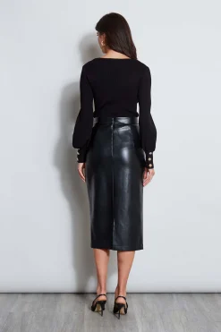 Elie Tahari Bottoms|Suiting-Midi Vegan Leather Wrap Skirt NOIR