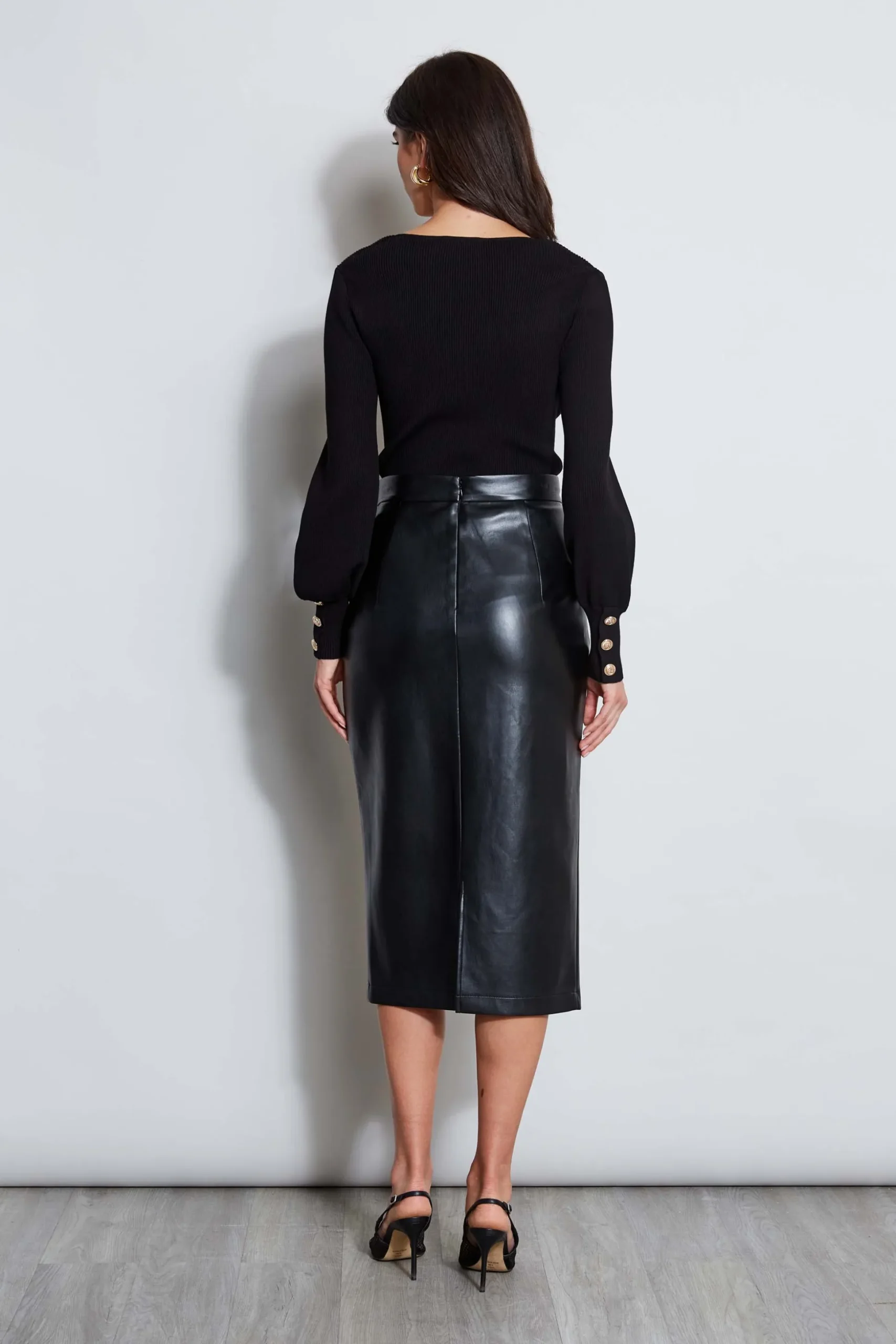 Elie Tahari Bottoms|Suiting-Midi Vegan Leather Wrap Skirt NOIR