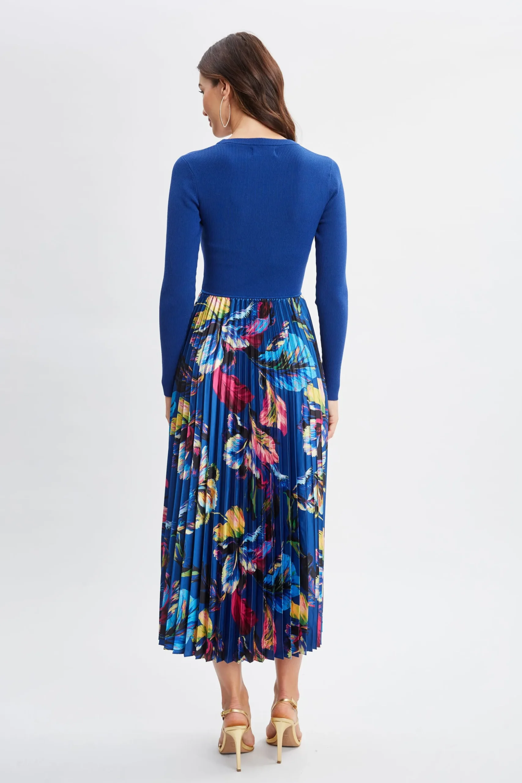 Elie Tahari Dresses & Jumpsuits-Mixed Media Floral Pleated Dress DAPHNEBLUEWDAPHNEGARDEN