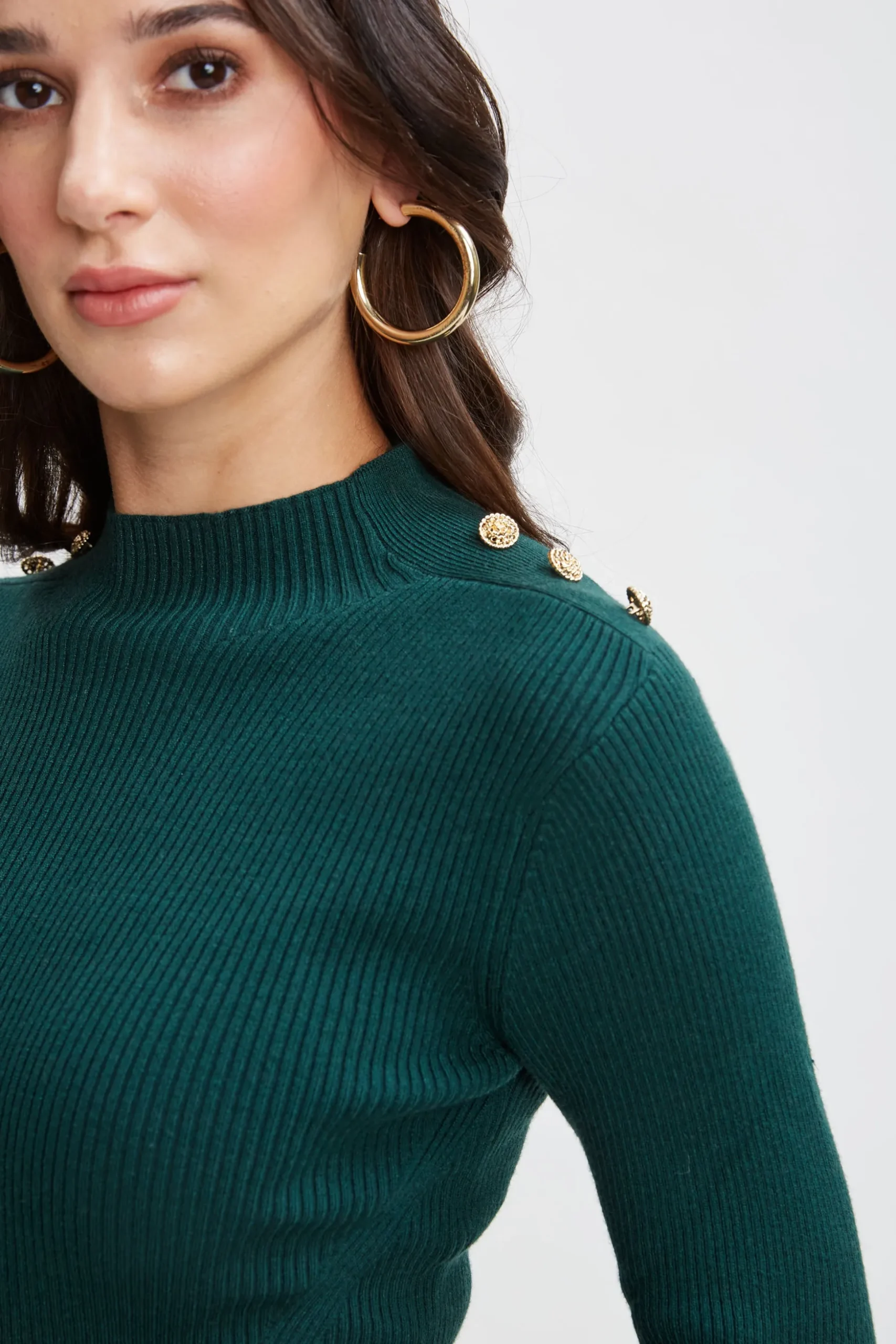 Elie Tahari Tops & Sweaters-Mock Neck Button Sweater JUNIPER