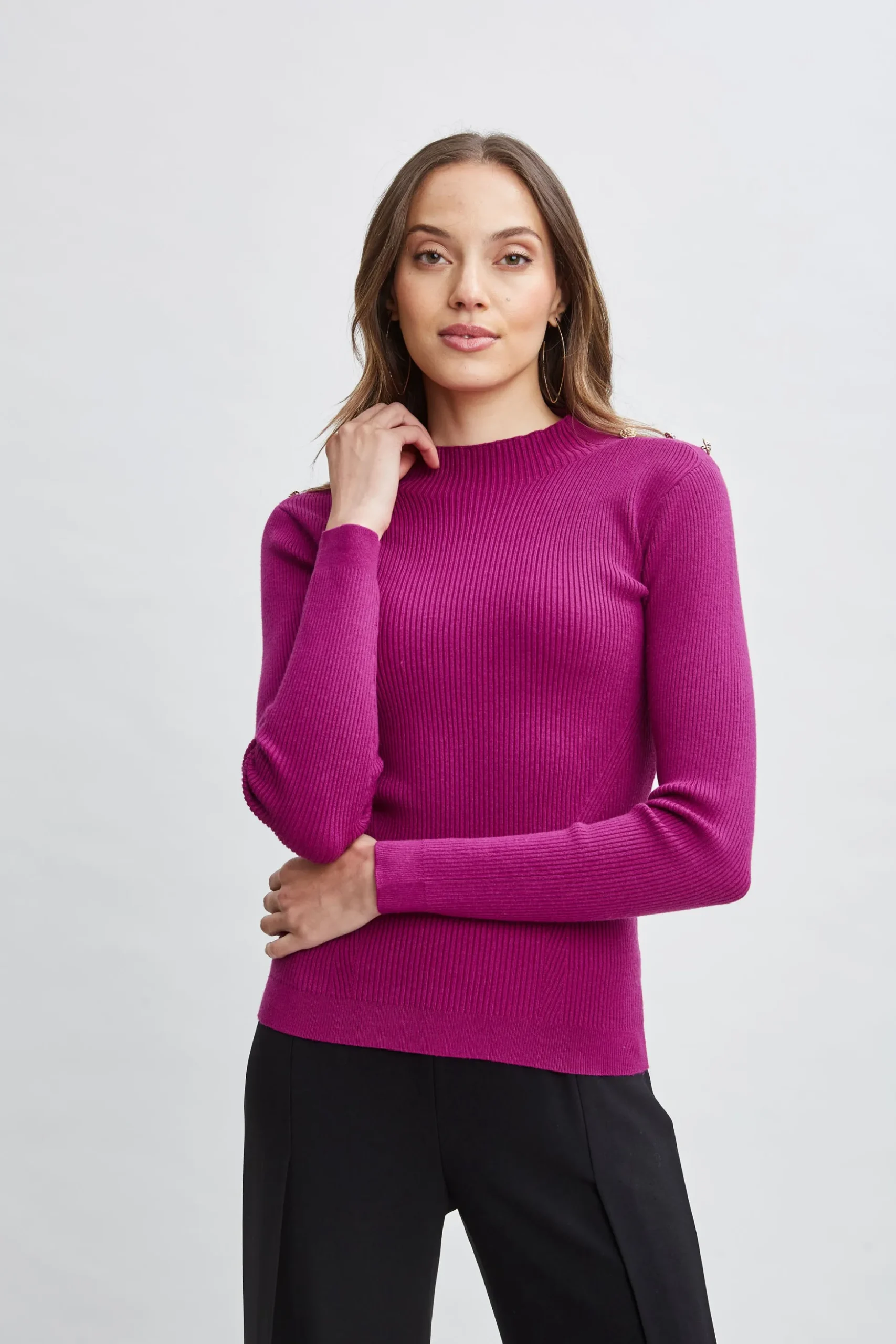 Elie Tahari Tops & Sweaters-Mock Neck Button Sweater PALACEPINK
