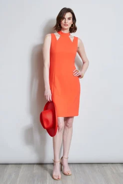 Elie Tahari Dresses & Jumpsuits|Sleeveless Dresses-Mock Neck Cut Out Dress TOMATO