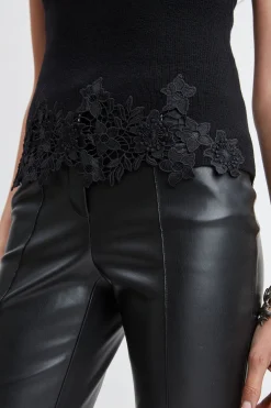 Elie Tahari Tops & Sweaters-Mock Neck Lace Hem Sleeveless Sweater BLACK