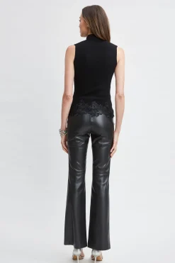 Elie Tahari Tops & Sweaters-Mock Neck Lace Hem Sleeveless Sweater BLACK