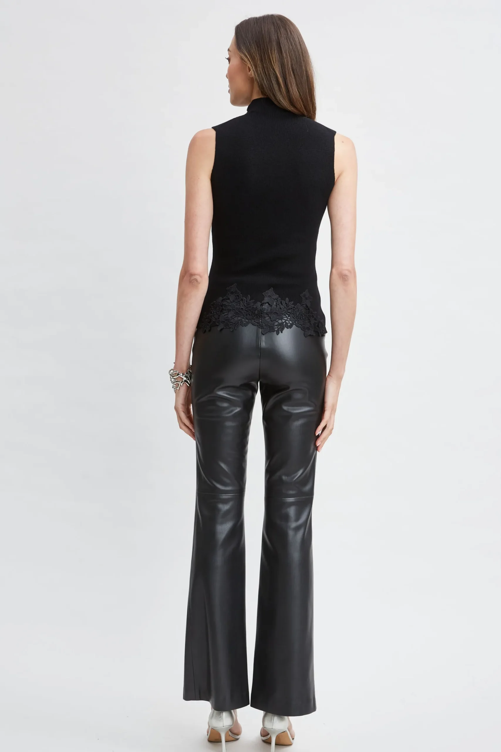 Elie Tahari Tops & Sweaters-Mock Neck Lace Hem Sleeveless Sweater BLACK