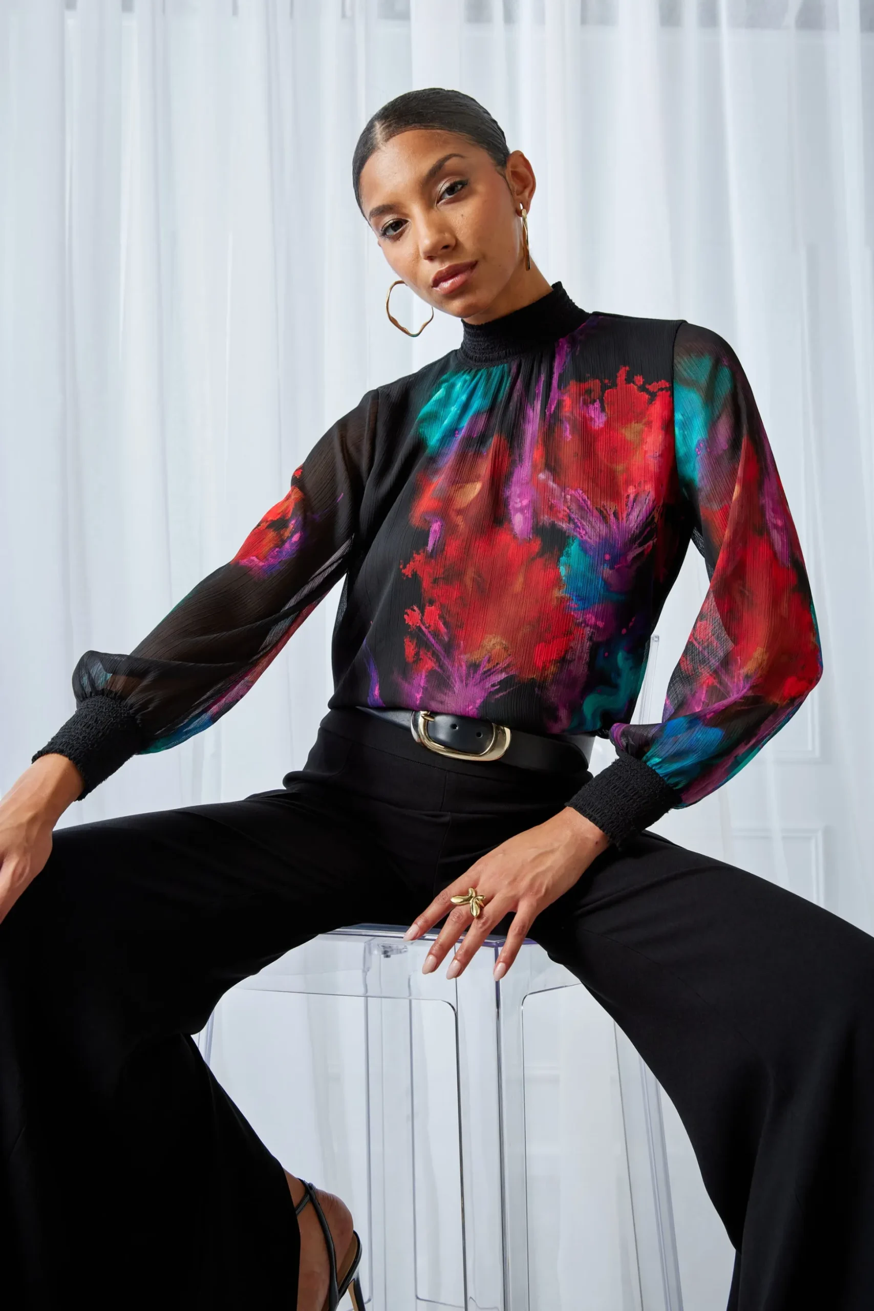 Elie Tahari Tops & Sweaters-Mock Neck Studio Floral Shirt MULTI