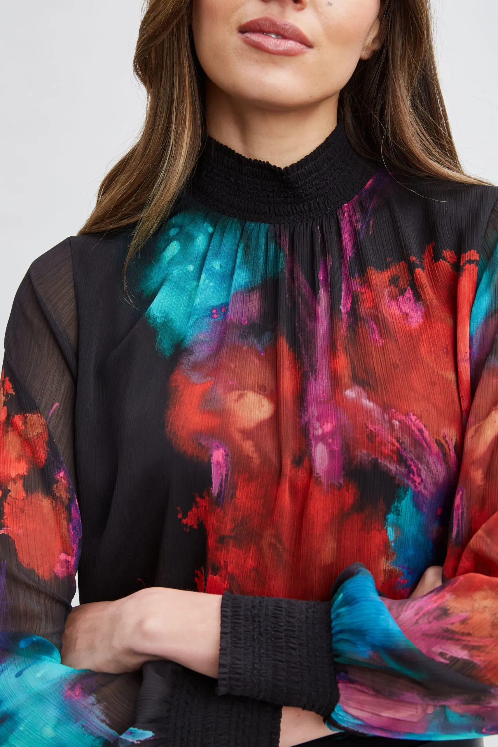 Elie Tahari Tops & Sweaters-Mock Neck Studio Floral Shirt MULTI