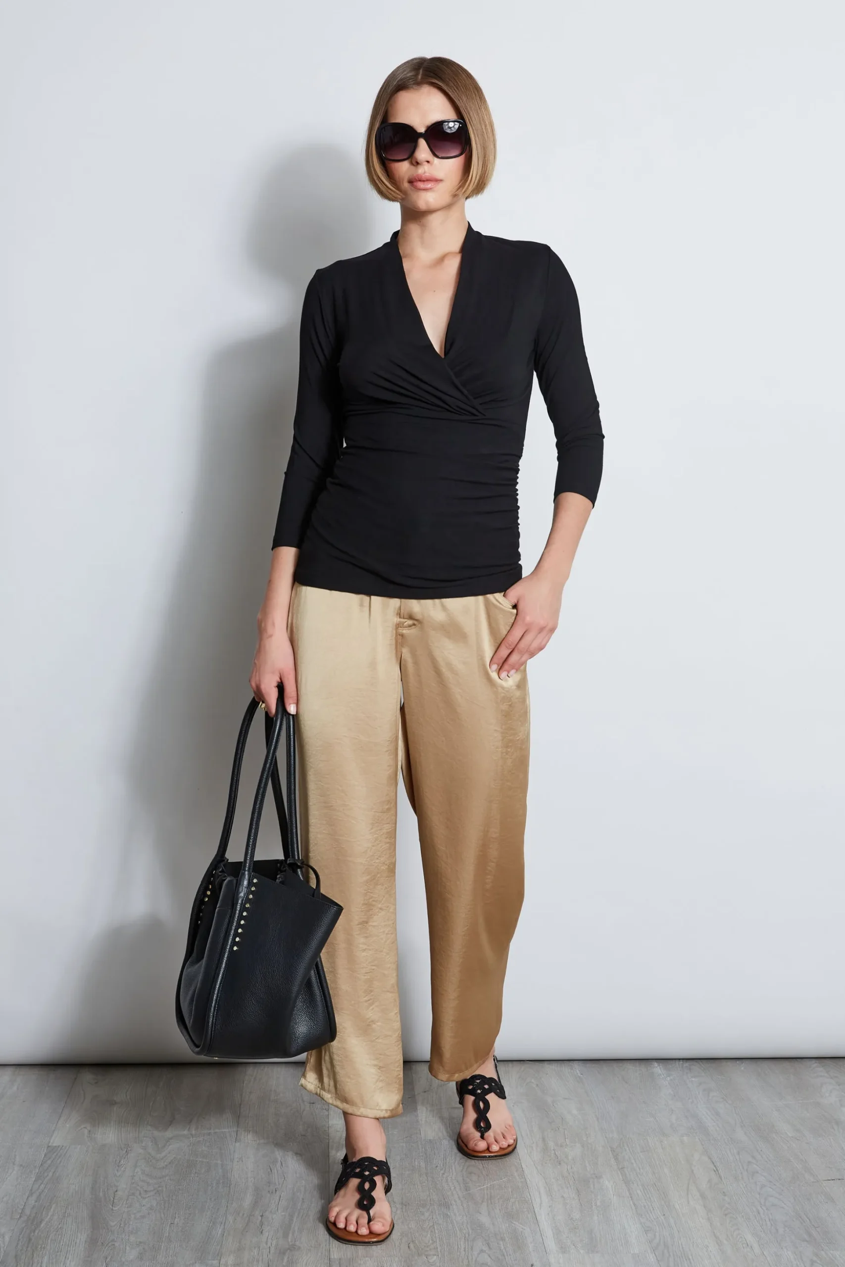 Elie Tahari Tops & Sweaters-Mock Wrap Knit BLACK