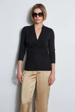 Elie Tahari Tops & Sweaters-Mock Wrap Knit BLACK