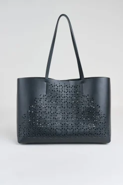 Elie Tahari Fragrance|Gloves-Nappa Leather Lasercut Tote BLACK