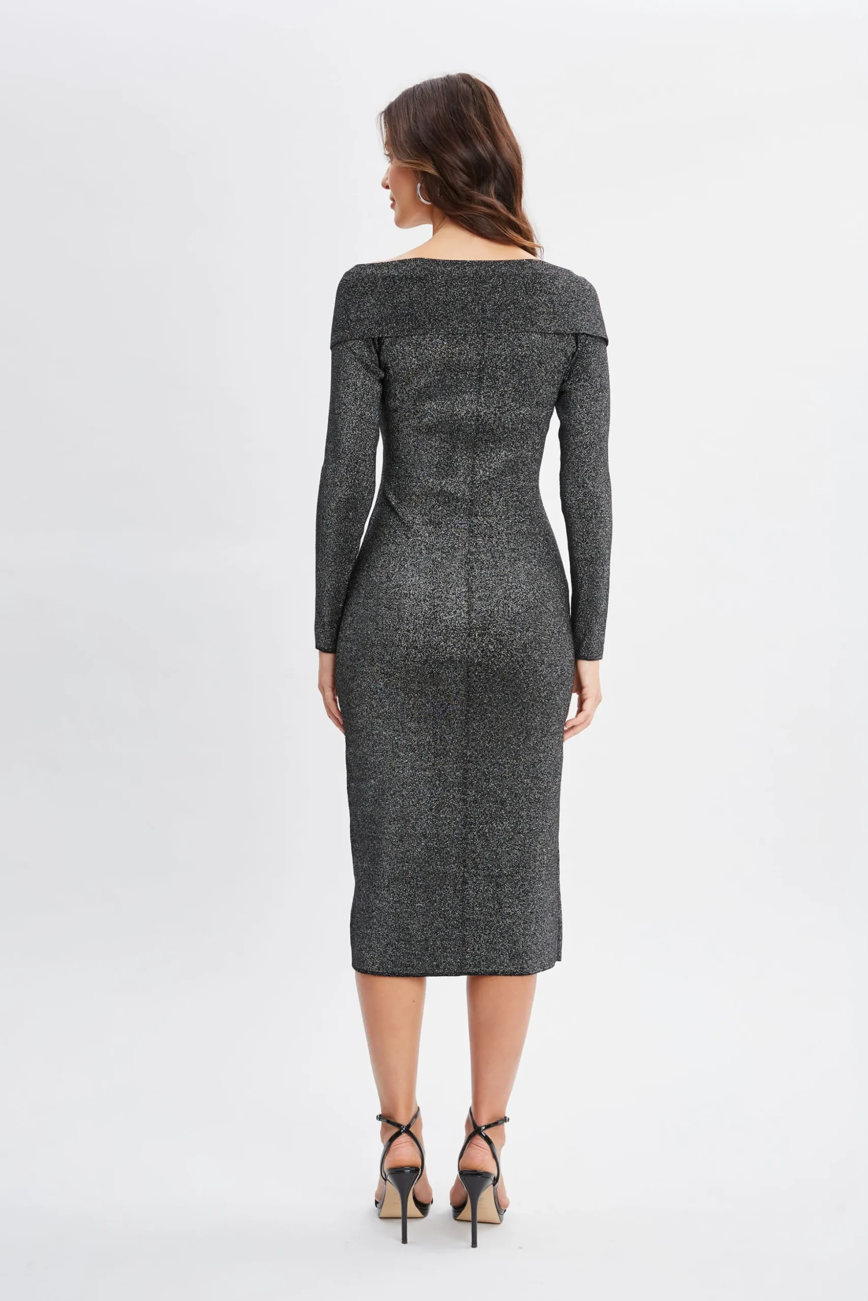 Elie Tahari Dresses & Jumpsuits-Off Shoulder Metallic Sweater Dress NOIRWITHSILVERLUREX