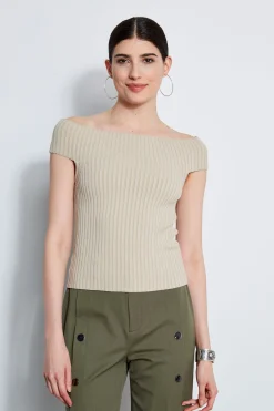 Elie Tahari Tops & Sweaters-Off Shoulder Rib Sweater SAND