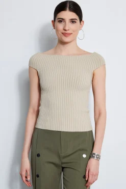 Elie Tahari Tops & Sweaters-Off Shoulder Rib Sweater SAND
