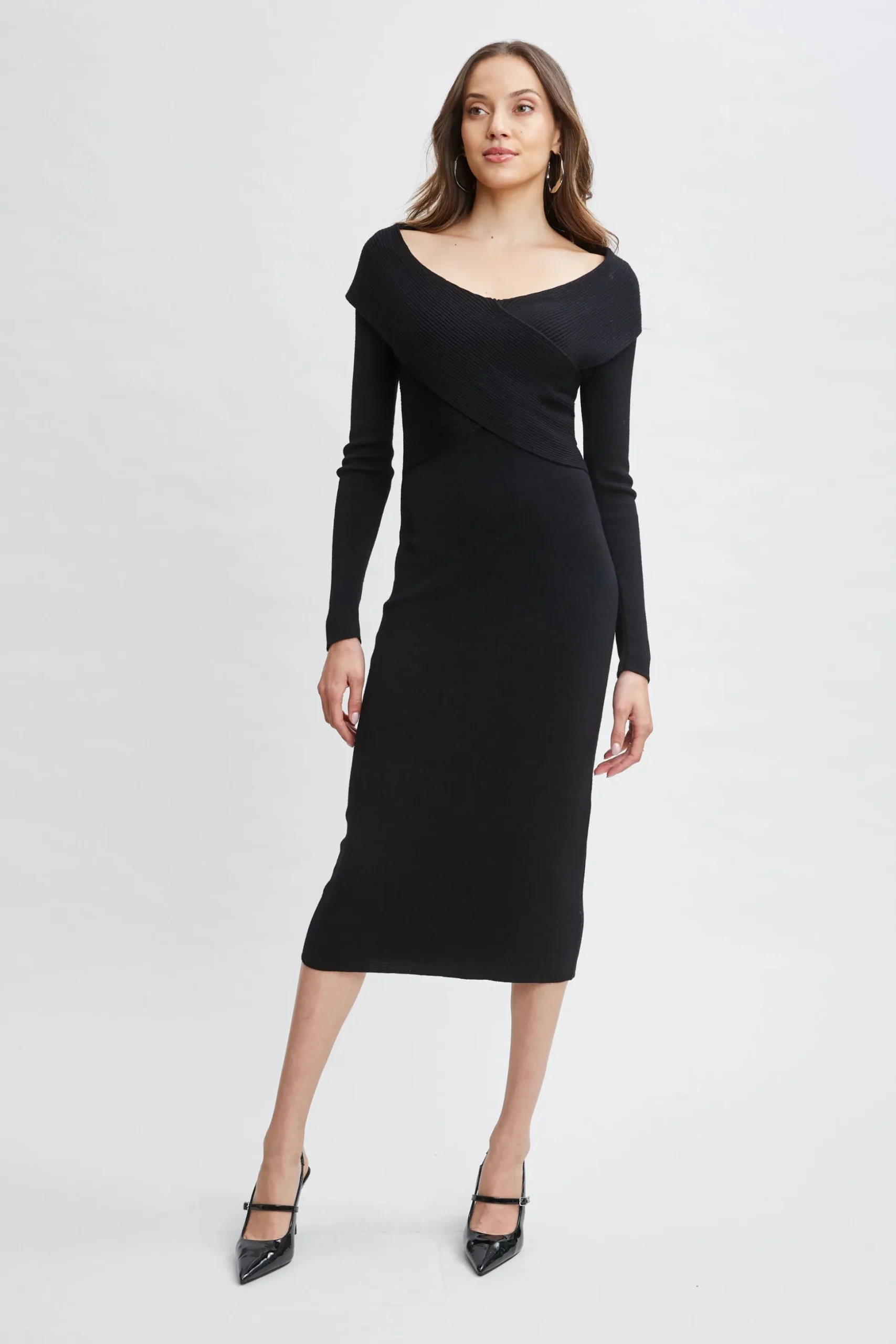 Elie Tahari Dresses & Jumpsuits-Off Shoulder Wool Sweater Dress Noir