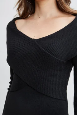 Elie Tahari Dresses & Jumpsuits-Off Shoulder Wool Sweater Dress Noir