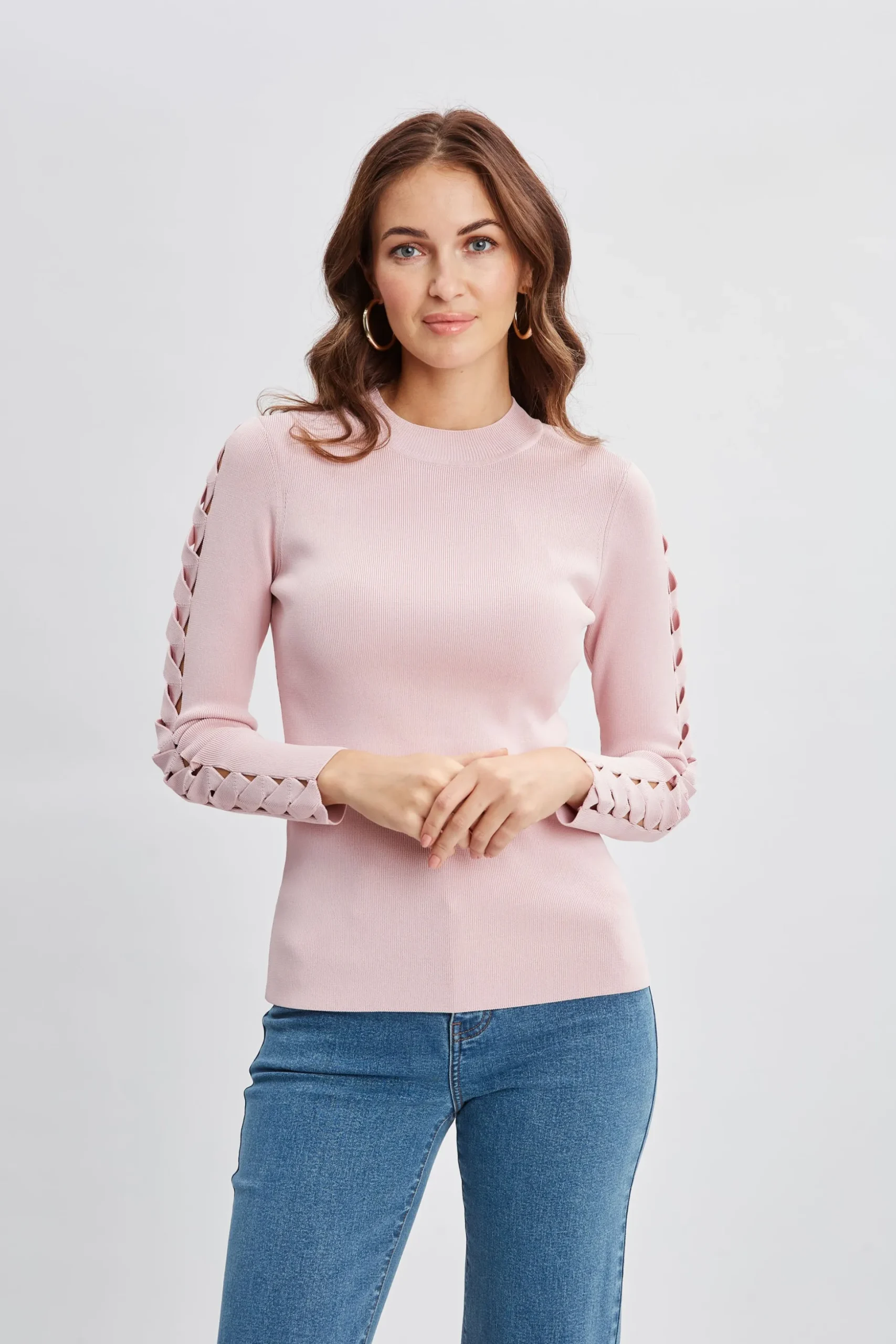 Elie Tahari Tops & Sweaters-Openwork Sleeve Sweater PINKLEMONADE
