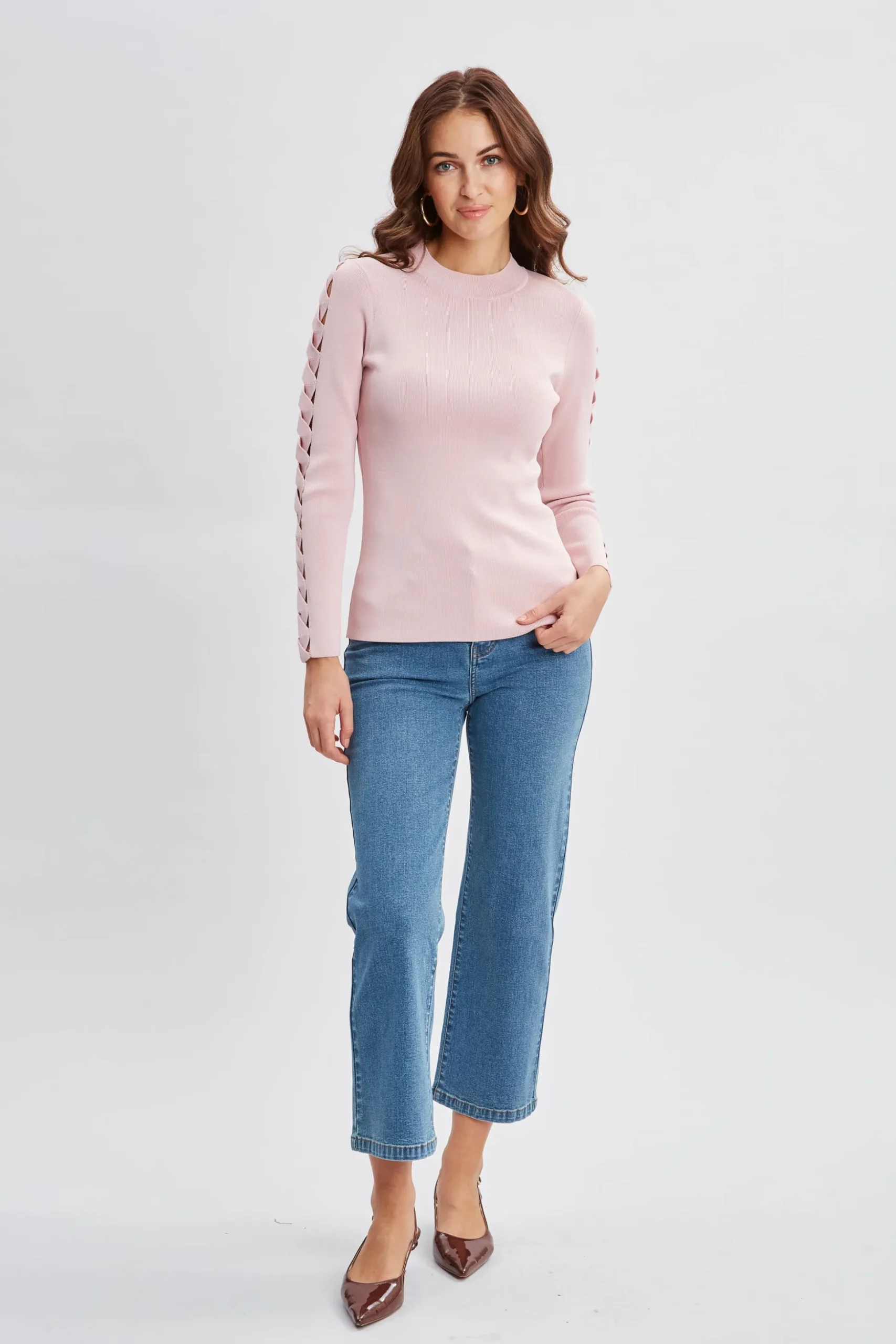 Elie Tahari Tops & Sweaters-Openwork Sleeve Sweater PINKLEMONADE