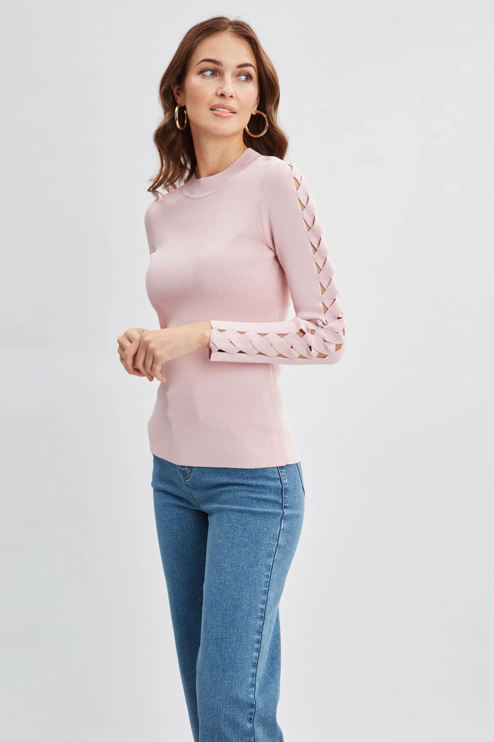 Elie Tahari Tops & Sweaters-Openwork Sleeve Sweater PINKLEMONADE
