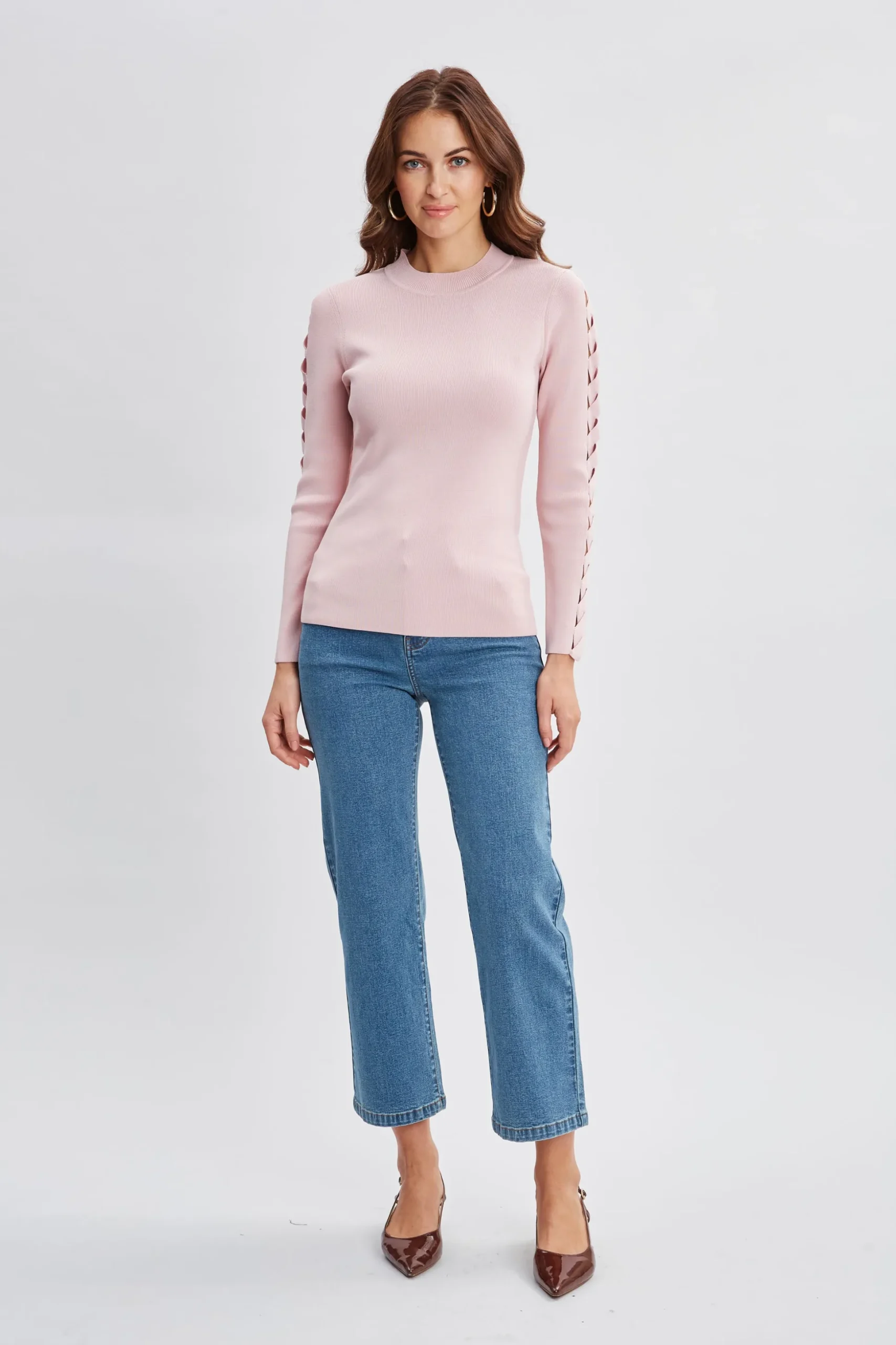 Elie Tahari Tops & Sweaters-Openwork Sleeve Sweater PINKLEMONADE