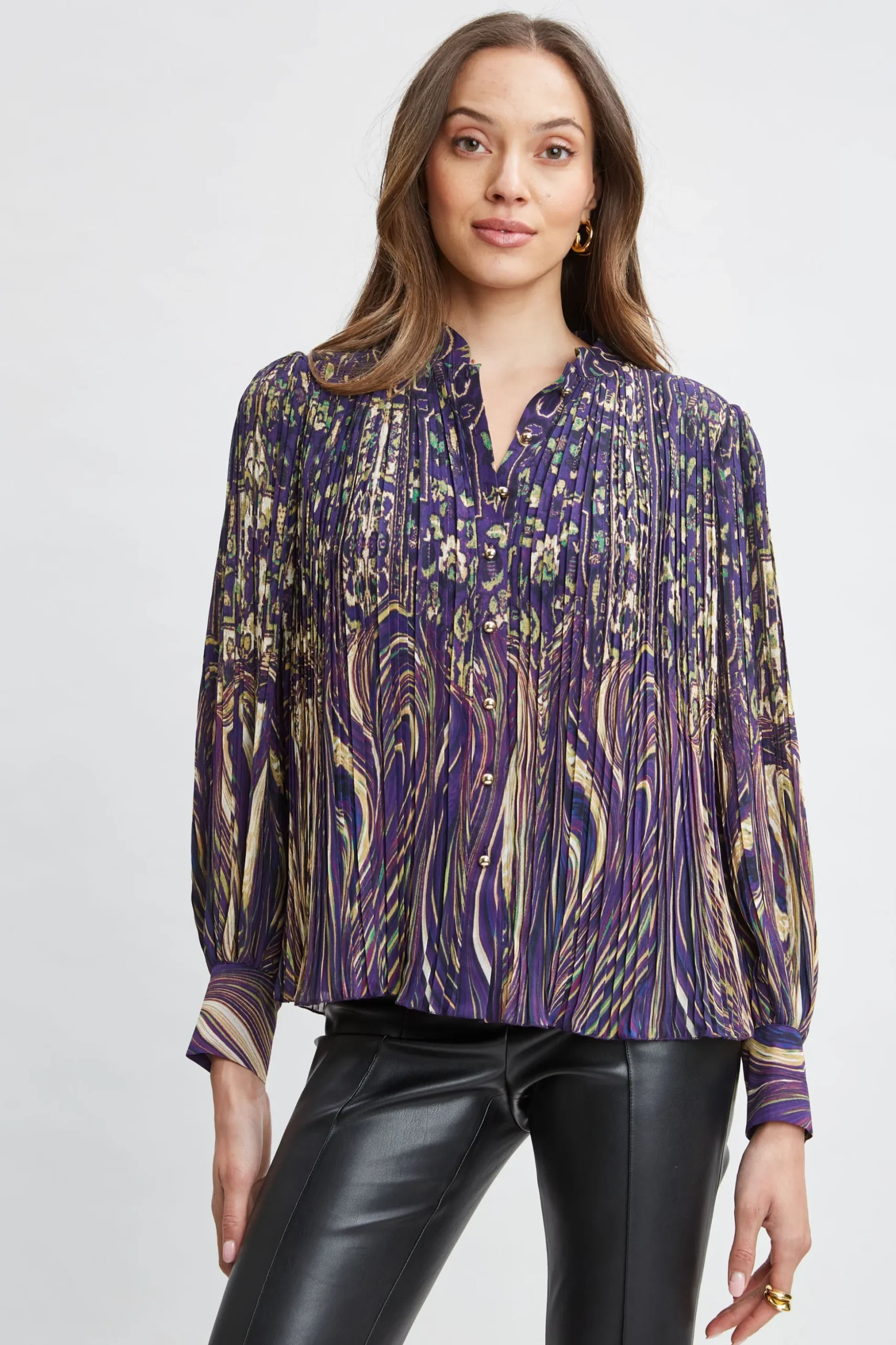 Elie Tahari Tops & Sweaters-Paisley Micro Pleat Shirt STERLINGPALACEPRINT
