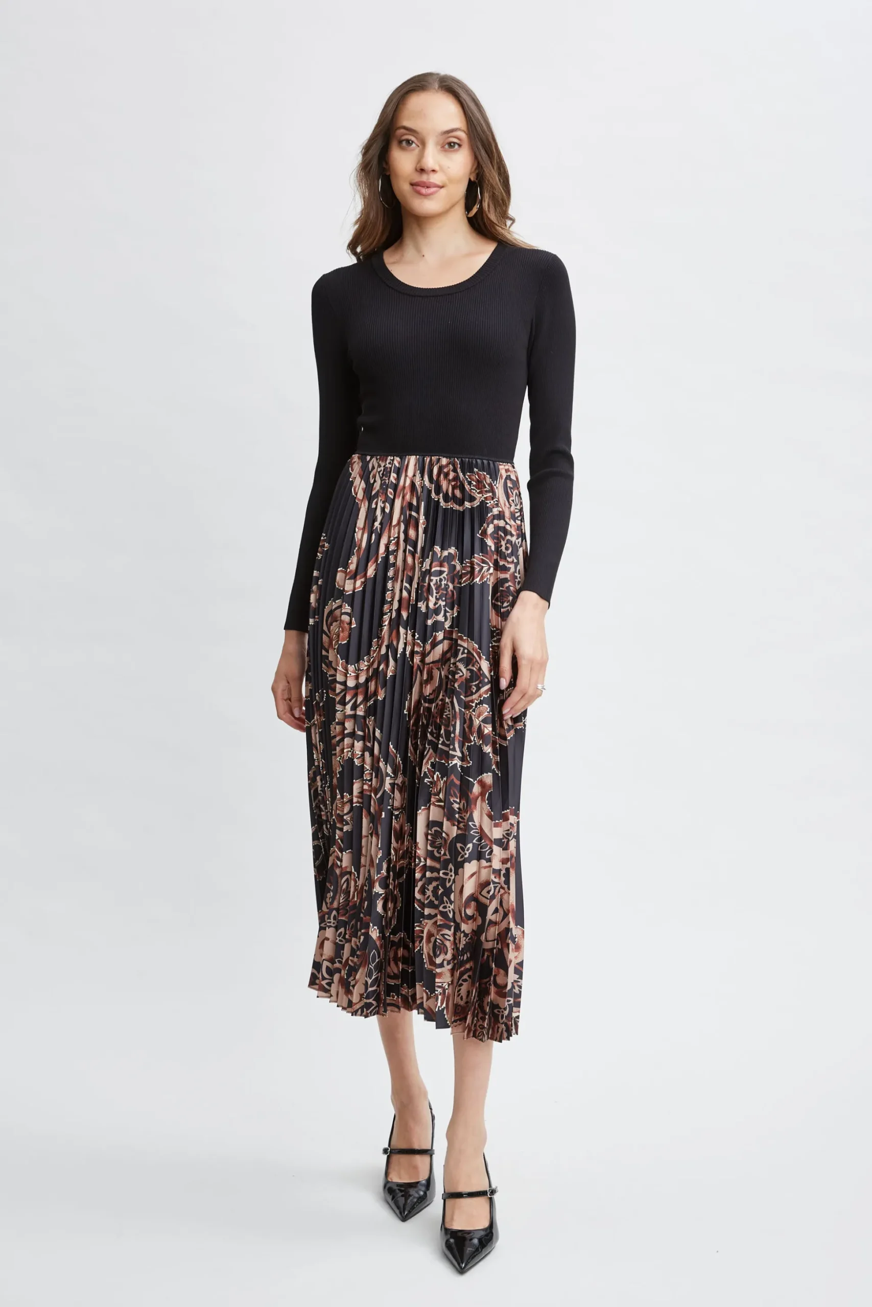 Elie Tahari Dresses & Jumpsuits-Paisley Pleated Midi Dress NOIR/MYSTICALPAISLEYPRINT