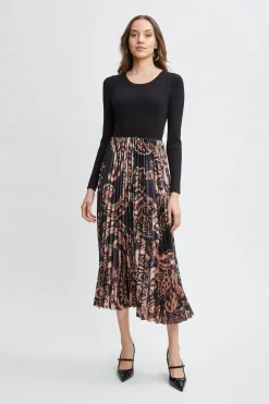 Elie Tahari Dresses & Jumpsuits-Paisley Pleated Midi Dress NOIR/MYSTICALPAISLEYPRINT