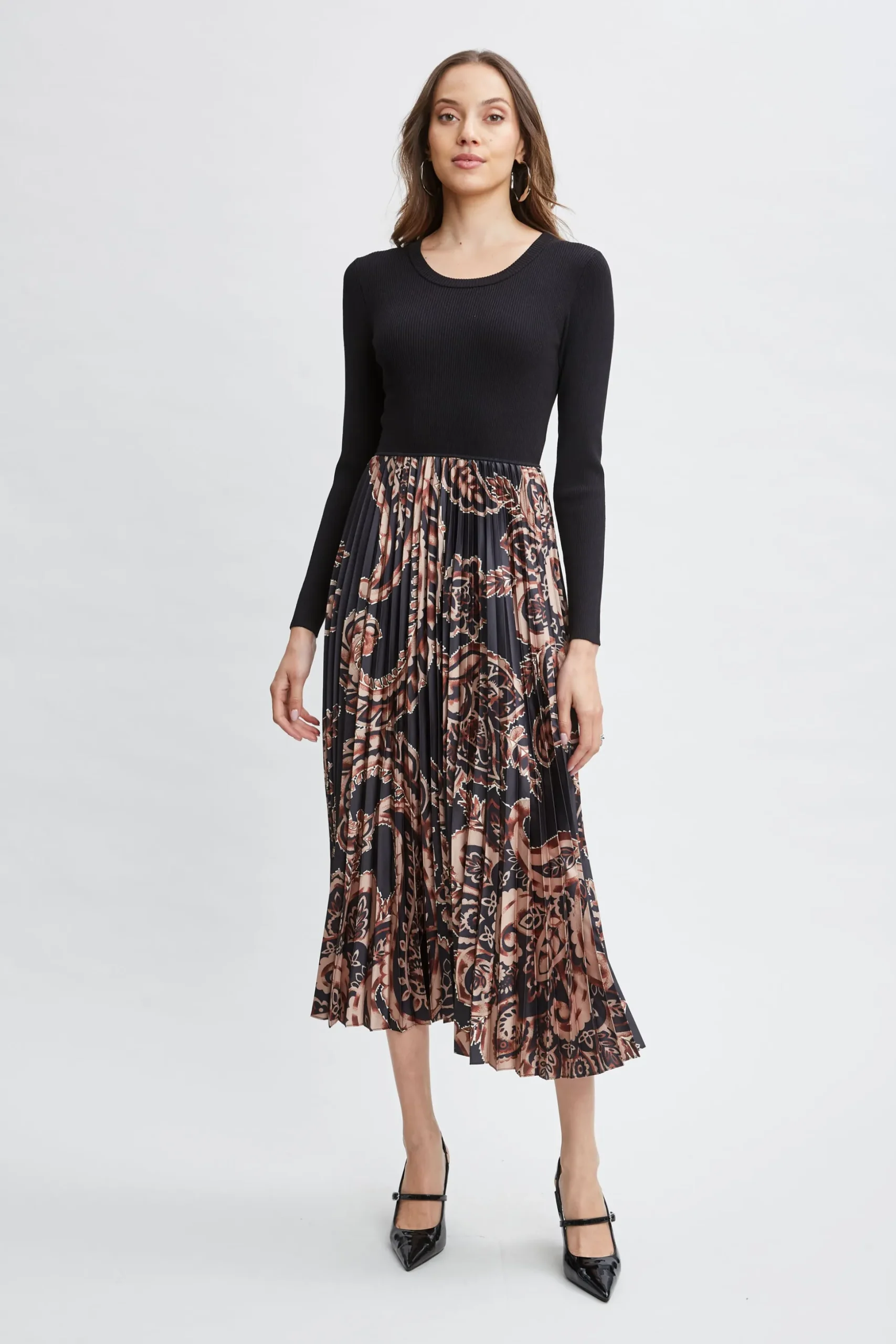 Elie Tahari Dresses & Jumpsuits-Paisley Pleated Midi Dress NOIR/MYSTICALPAISLEYPRINT