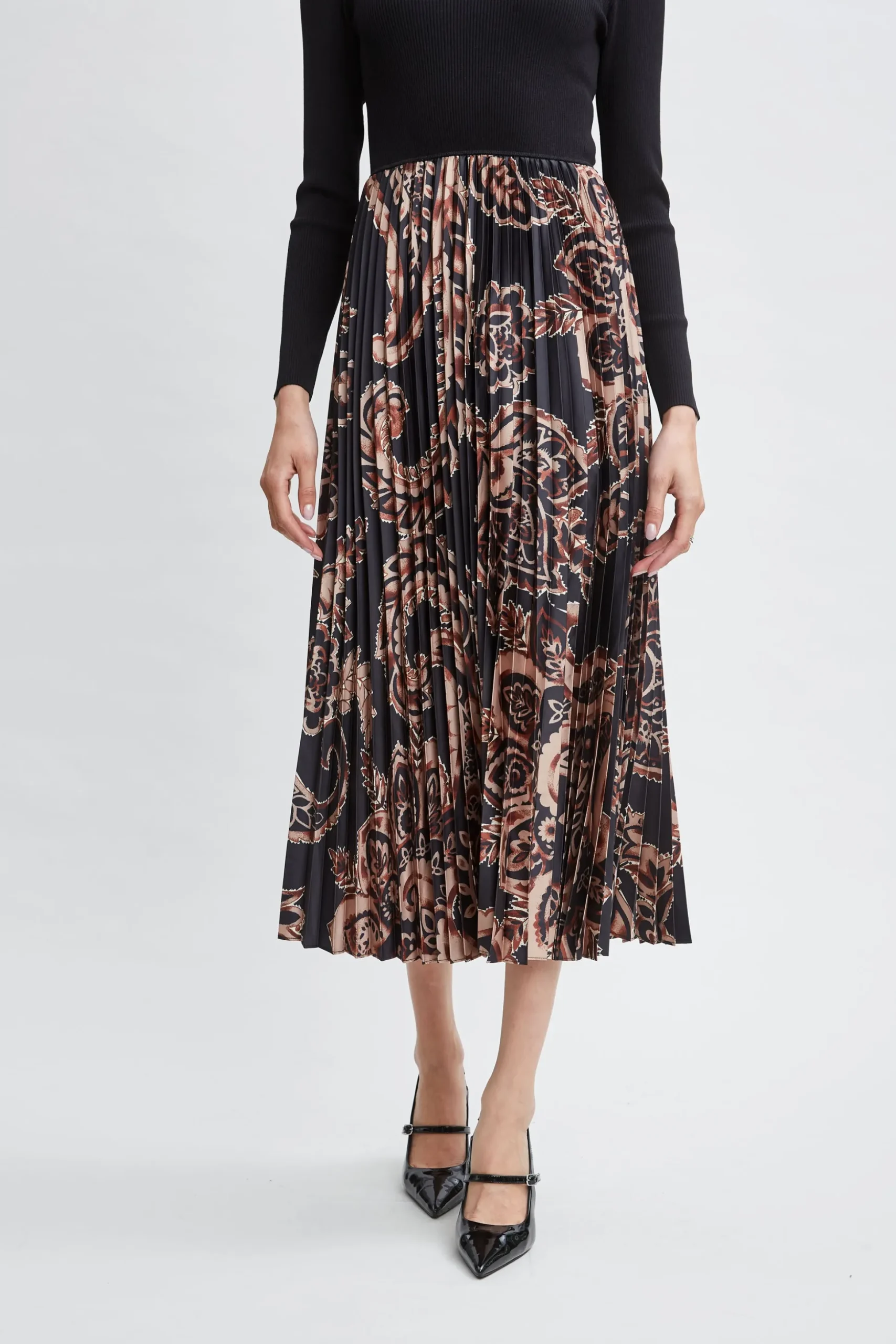 Elie Tahari Dresses & Jumpsuits-Paisley Pleated Midi Dress NOIR/MYSTICALPAISLEYPRINT