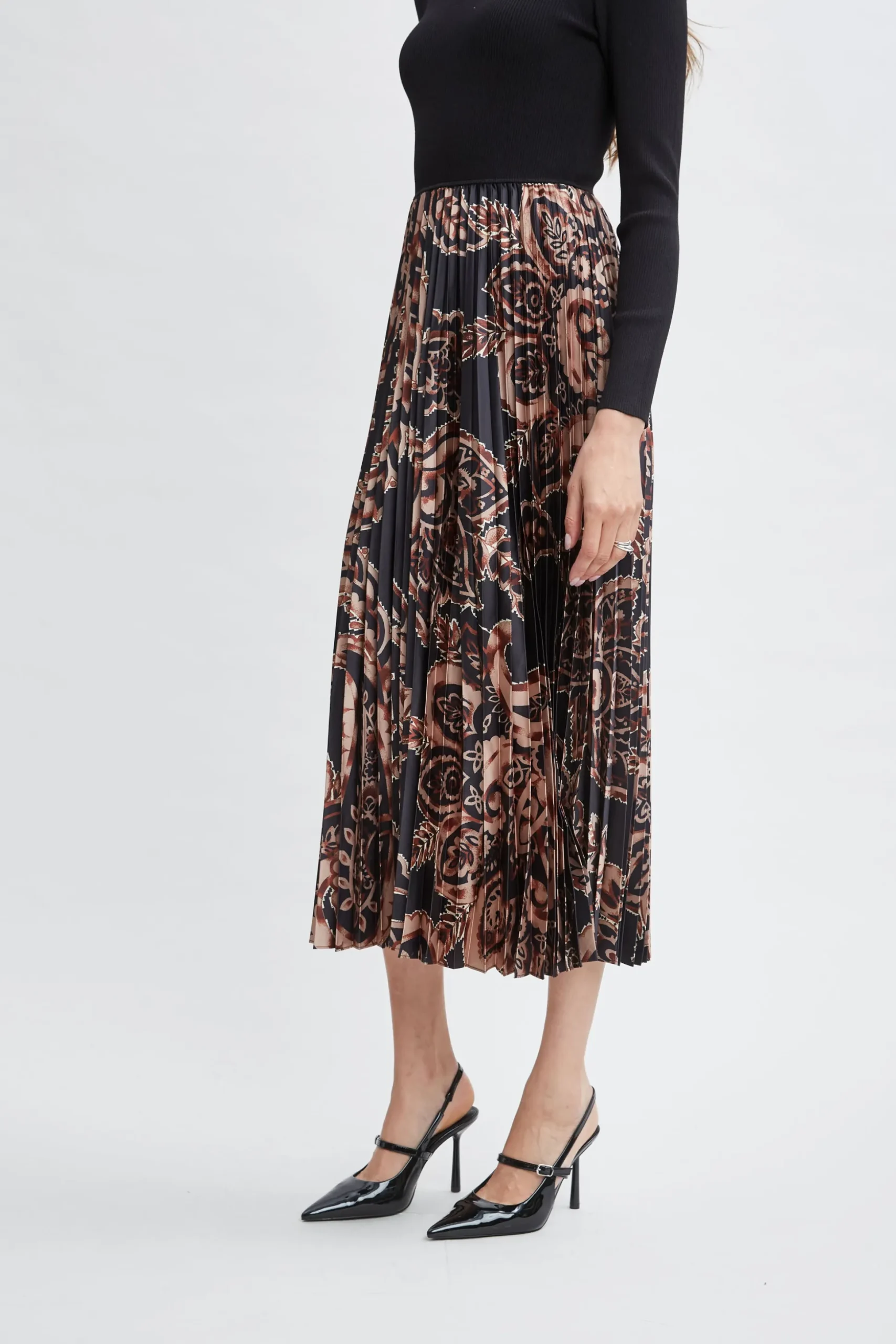 Elie Tahari Dresses & Jumpsuits-Paisley Pleated Midi Dress NOIR/MYSTICALPAISLEYPRINT