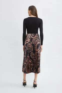 Elie Tahari Dresses & Jumpsuits-Paisley Pleated Midi Dress NOIR/MYSTICALPAISLEYPRINT