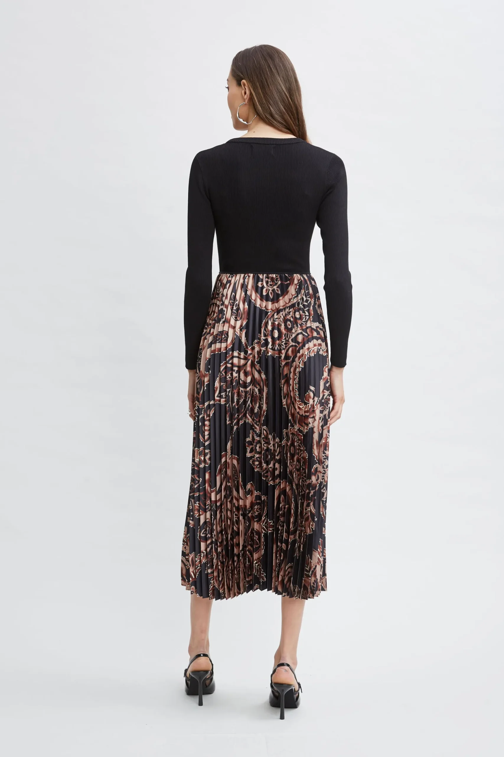 Elie Tahari Dresses & Jumpsuits-Paisley Pleated Midi Dress NOIR/MYSTICALPAISLEYPRINT
