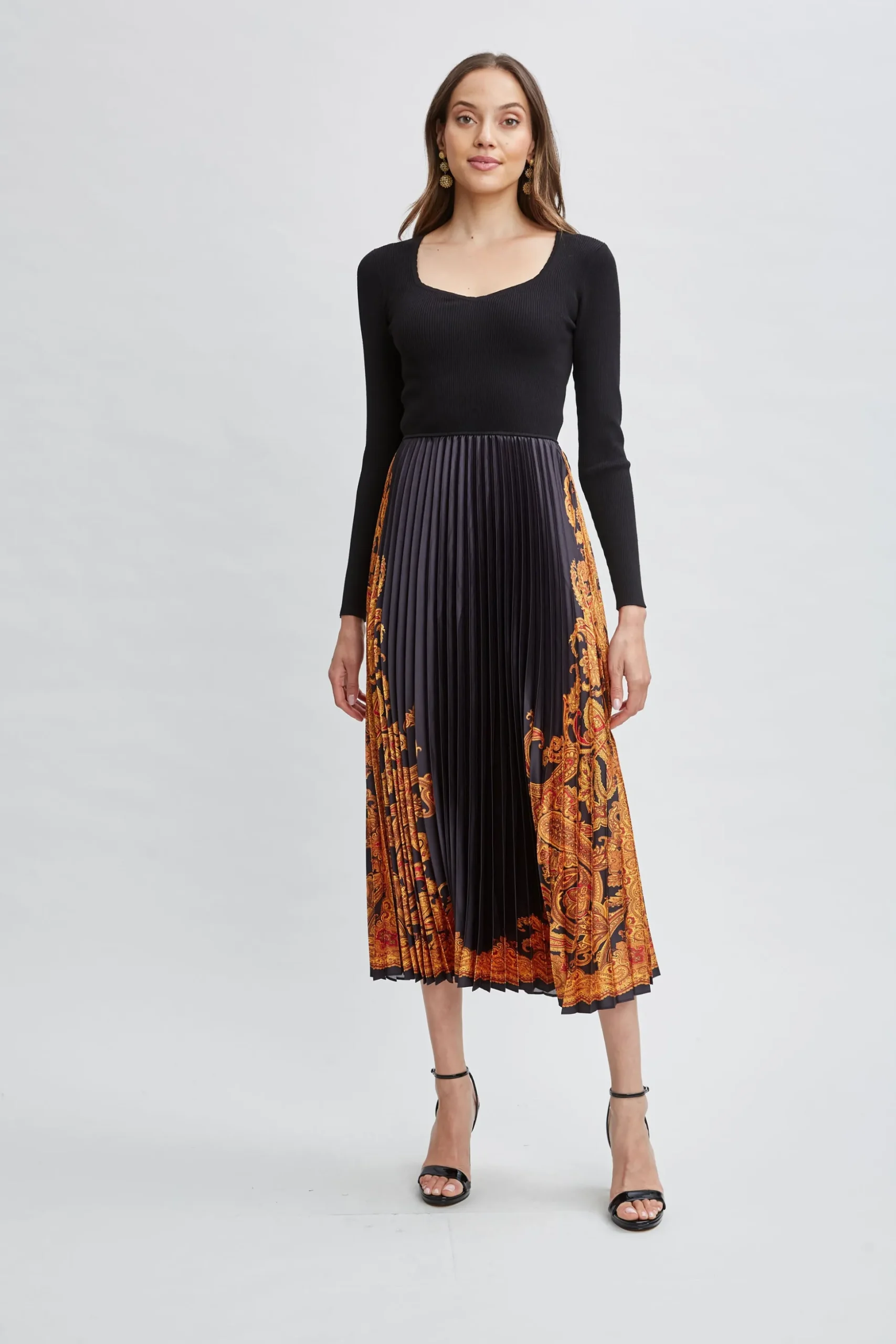Elie Tahari Dresses & Jumpsuits-Paisley Pleated Midi Dress NOIR/GILDEDDREAMPRINT