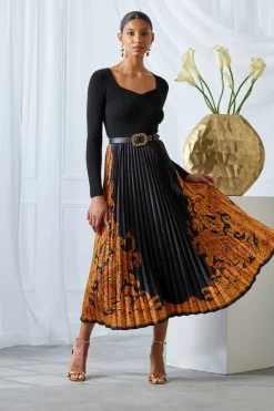 Elie Tahari Dresses & Jumpsuits-Paisley Pleated Midi Dress NOIR/GILDEDDREAMPRINT