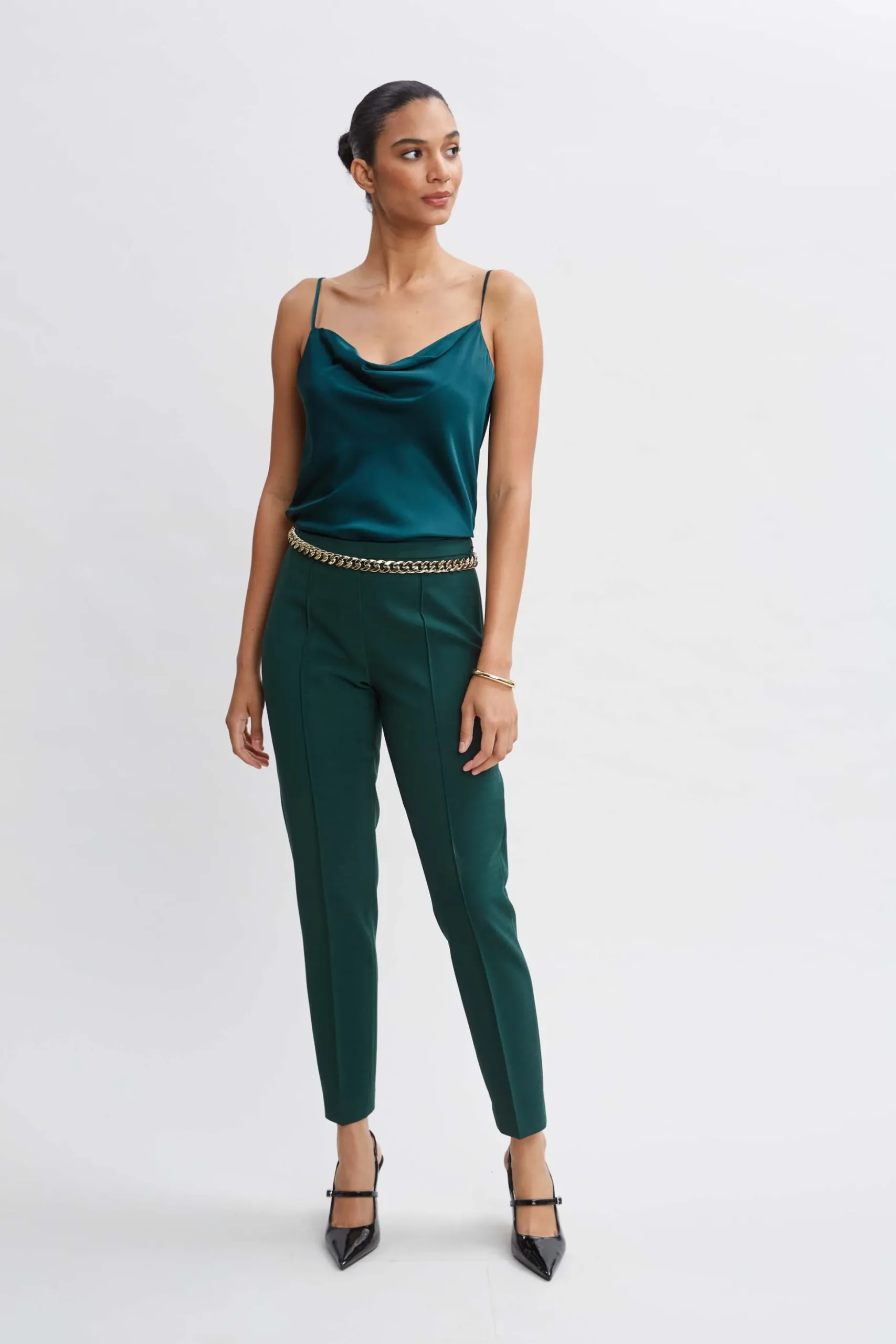 Elie Tahari Bottoms|Suiting-Pintuck Slim Pant FORESTGREEN