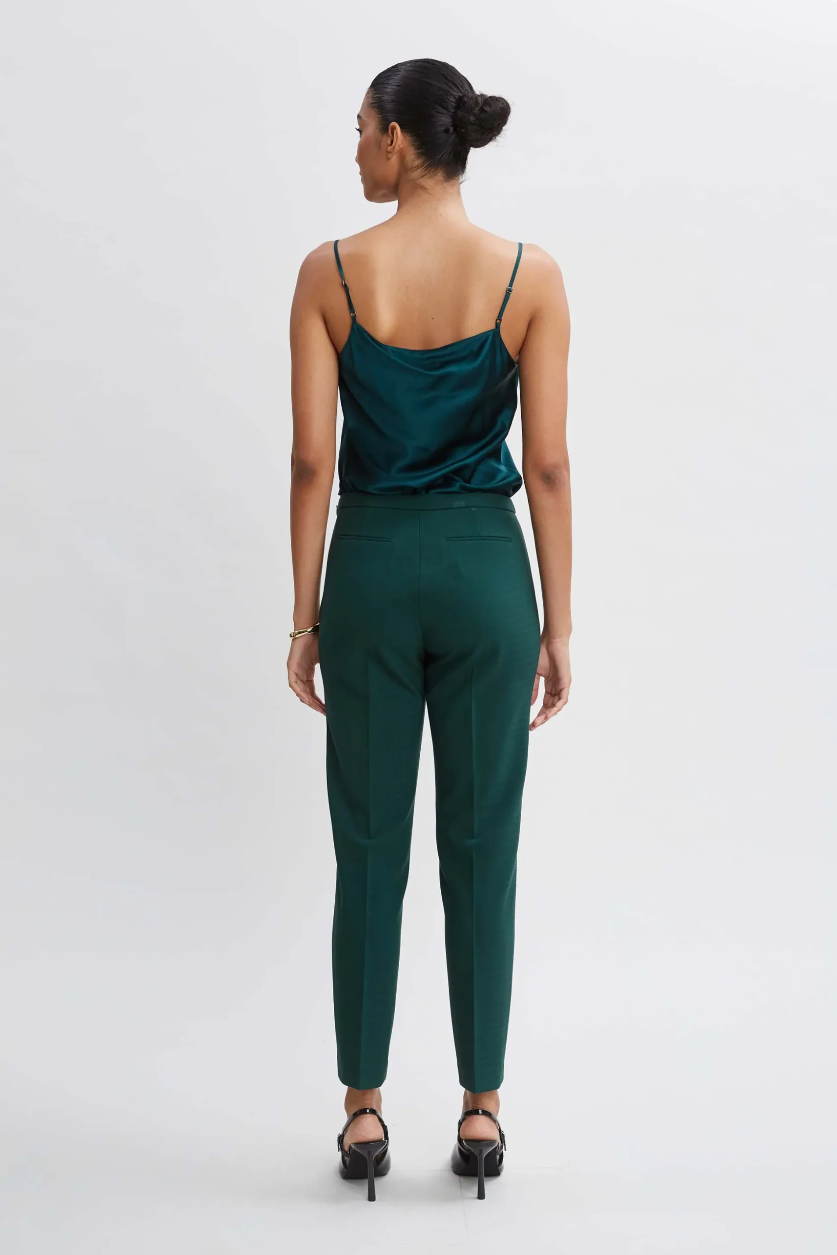 Elie Tahari Bottoms|Suiting-Pintuck Slim Pant FORESTGREEN