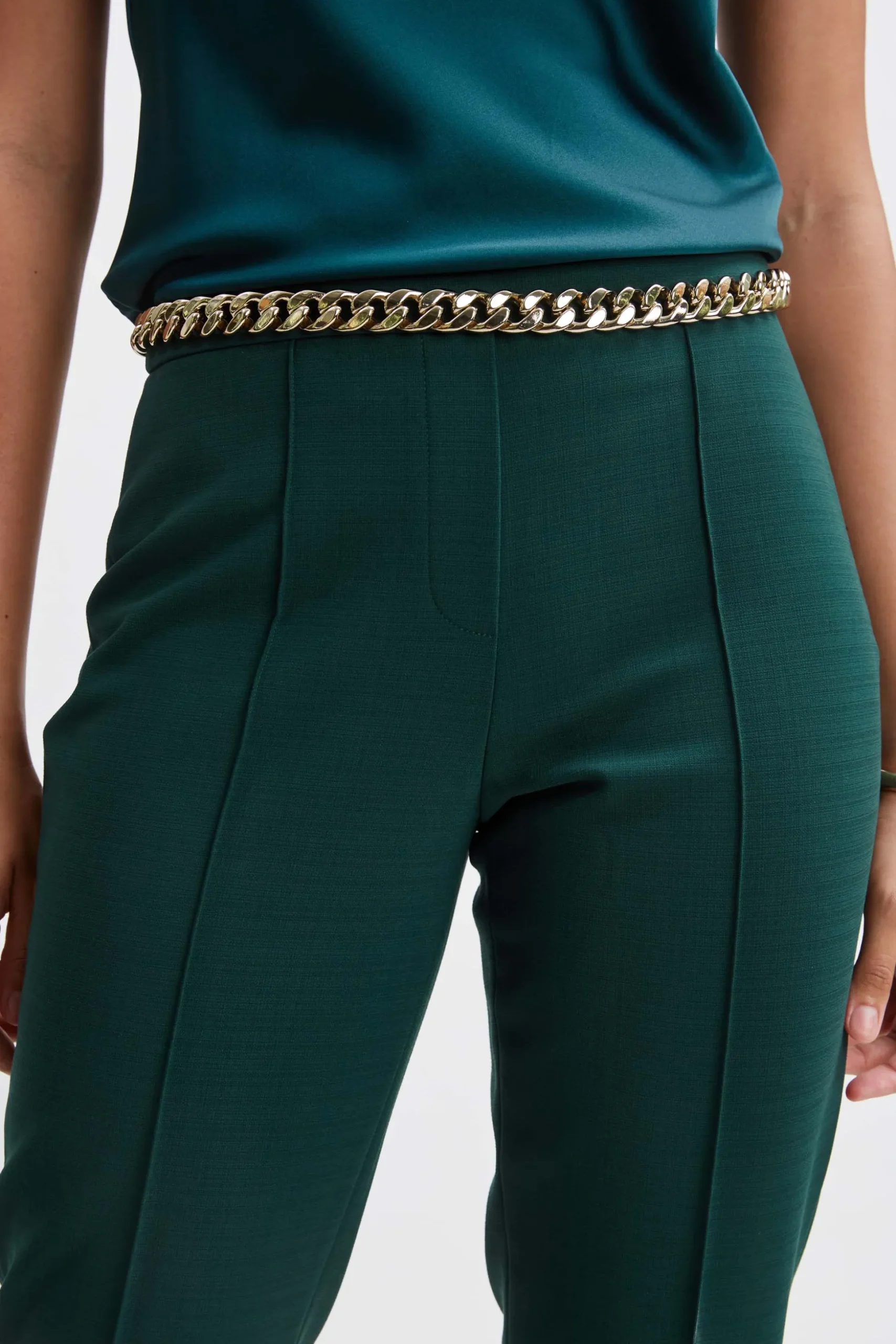 Elie Tahari Bottoms|Suiting-Pintuck Slim Pant FORESTGREEN