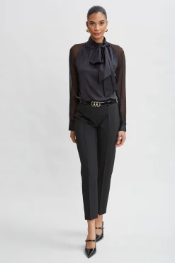 Elie Tahari Bottoms|Suiting-Pintuck Slim Pant BLACK