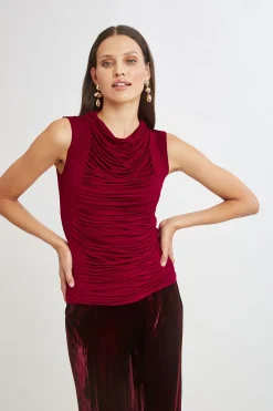 Elie Tahari Tops & Sweaters-Pleat Detail Matte Jersey Knit SANGRIA