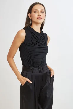 Elie Tahari Tops & Sweaters-Pleat Detail Matte Jersey Knit BLACK