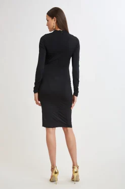Elie Tahari Dresses & Jumpsuits|Long Sleeve Dresses-Pleat Detail Matte Jersey Dress BLACK