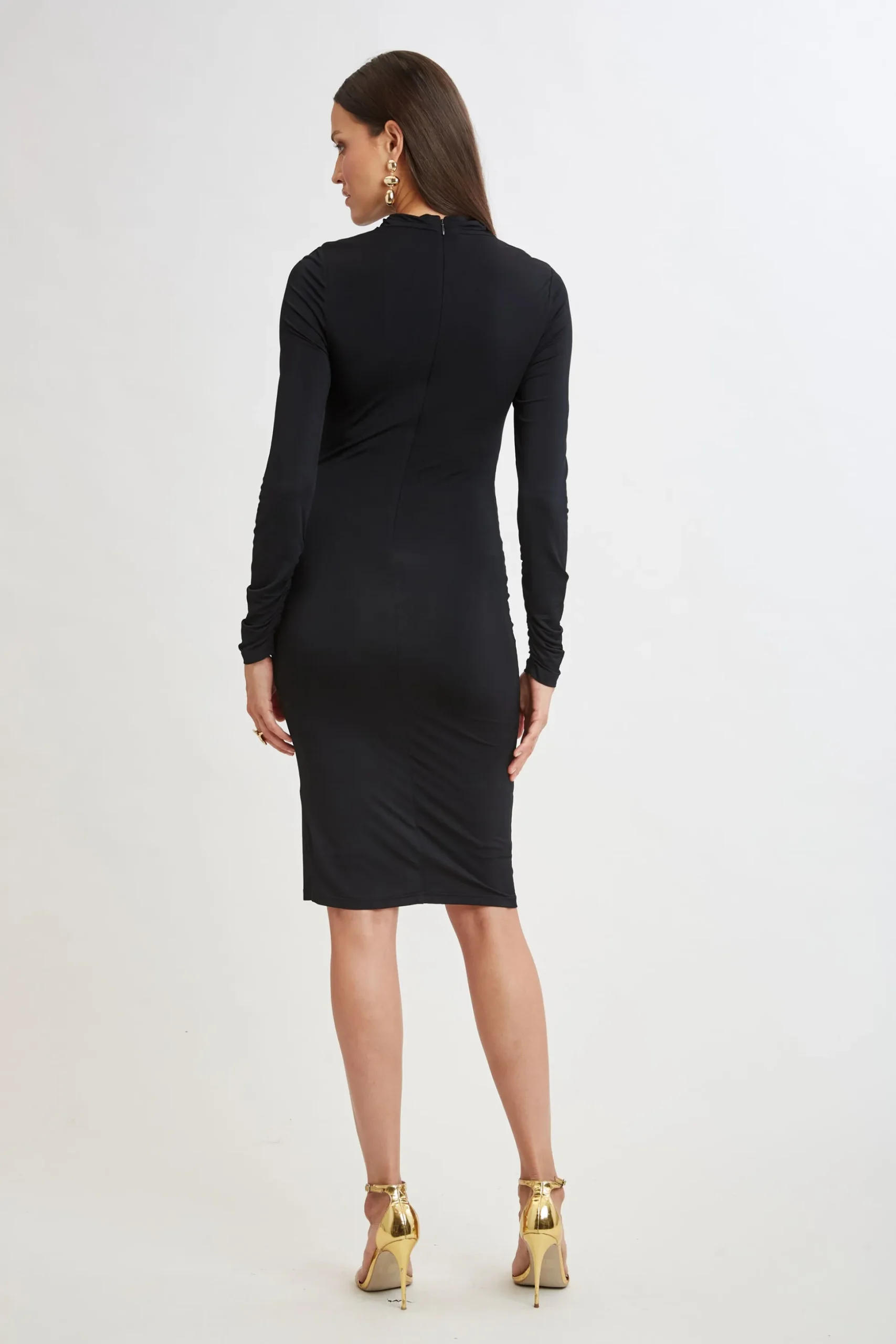 Elie Tahari Dresses & Jumpsuits|Long Sleeve Dresses-Pleat Detail Matte Jersey Dress BLACK