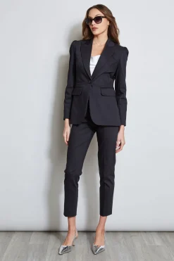 Elie Tahari Jackets & Blazers-Pleat Shoulder Cotton Blazer BLACK